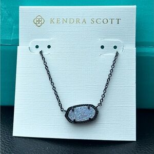 Kendra Scott Black Chain Necklace with Iridescent White Drusy Stone